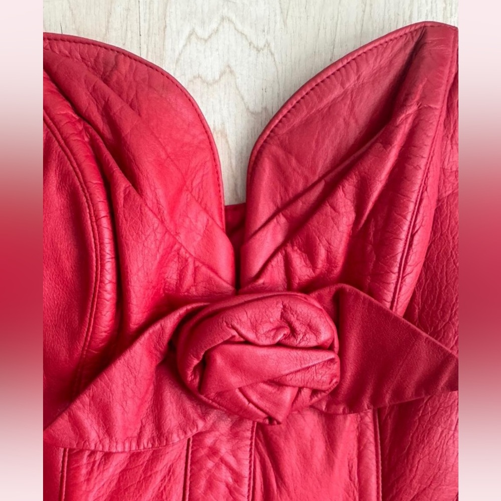 Karen Okada Vintage Red Leather Strapless Corset Midi Dress - XS - Picture 6 of 6